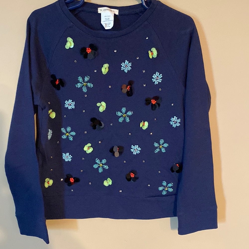 Crewcuts Navy sweater with sequined floral details. Girls size 6/7